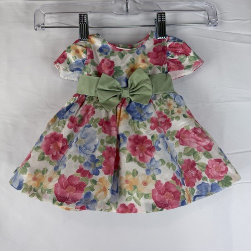Girls Dress Size 3-6 Months Floral Easter Bow Accent Front & Back with Petticoat