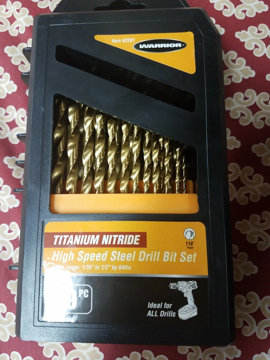 WARRIOR TITANIUM NITRIDE HIGH SPEED STEEL DRILL BIT SET 62281 FACTORY SEALED