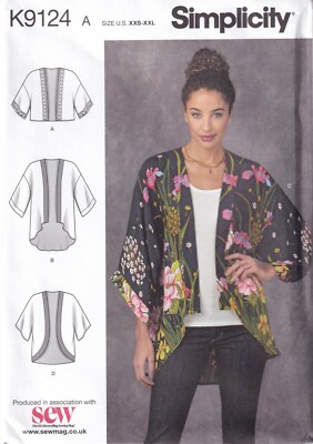Simplicity Schnittmuster 9124 Kimono Jacken in 3 Längen Größe 4-26