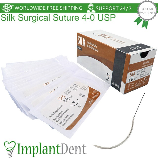 Dental NonAbsorbable & Braided Surgical Silk Suture 40 USP, Implant