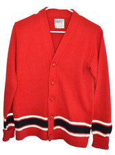 Vintage Cheerleader Supply Co. Cardigan Sweater Womens Size 36 Striped V Neck