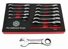 Britool Hallmark 12 Pce Stubby Ratchet Combination Spanner Set In Foam Tray