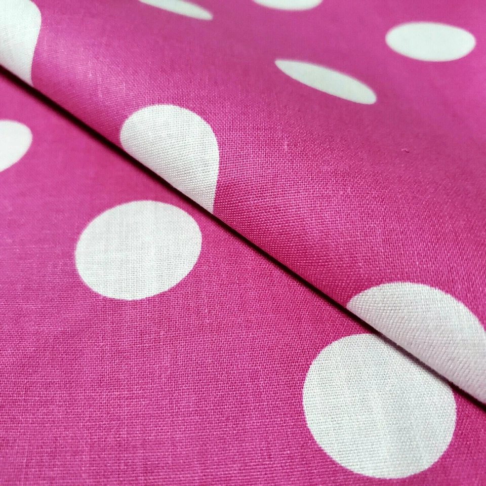 TECIDO DE ALGODÃO POLI ROSA FÚCSIA BOLINHAS BRANCAS UMA POLEGADA PONTO 58" POR JARDA  - Imagem 2 de 4
