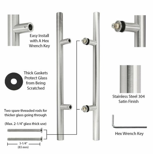 Modern Interior Exterior Long Door Push Pull Handle Stainless Steel - Picture 3 of 14