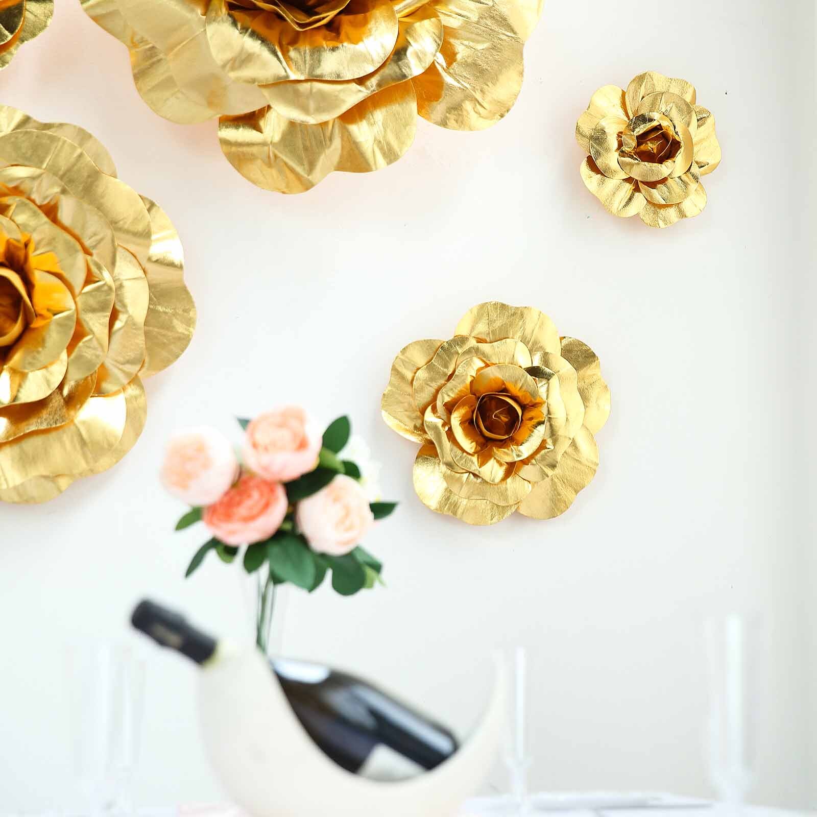 6 Pcs 8-Inch Gold Artificial Large Roses Wall Backdrop Decor