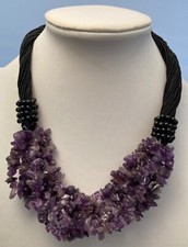 Genuine 6 Strands of Amethyst Necklace on Black Cord Necklace 18"
