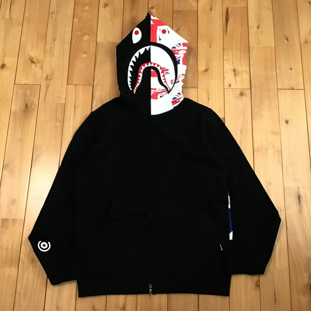 トップス bape rogo unionjack foodie BAPE Union Jack Shark full zip Hoodie a bathing ape UK Black