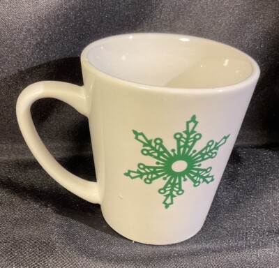 Holiday Christmas Cup/Mug With Snowflake Green And White