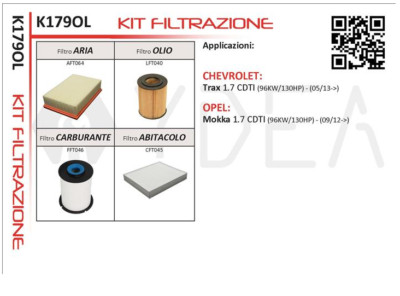 Inspektionskit Filter Chevrolet Trax Opel Mokka 1.7 CDTI - Ydea K179OL