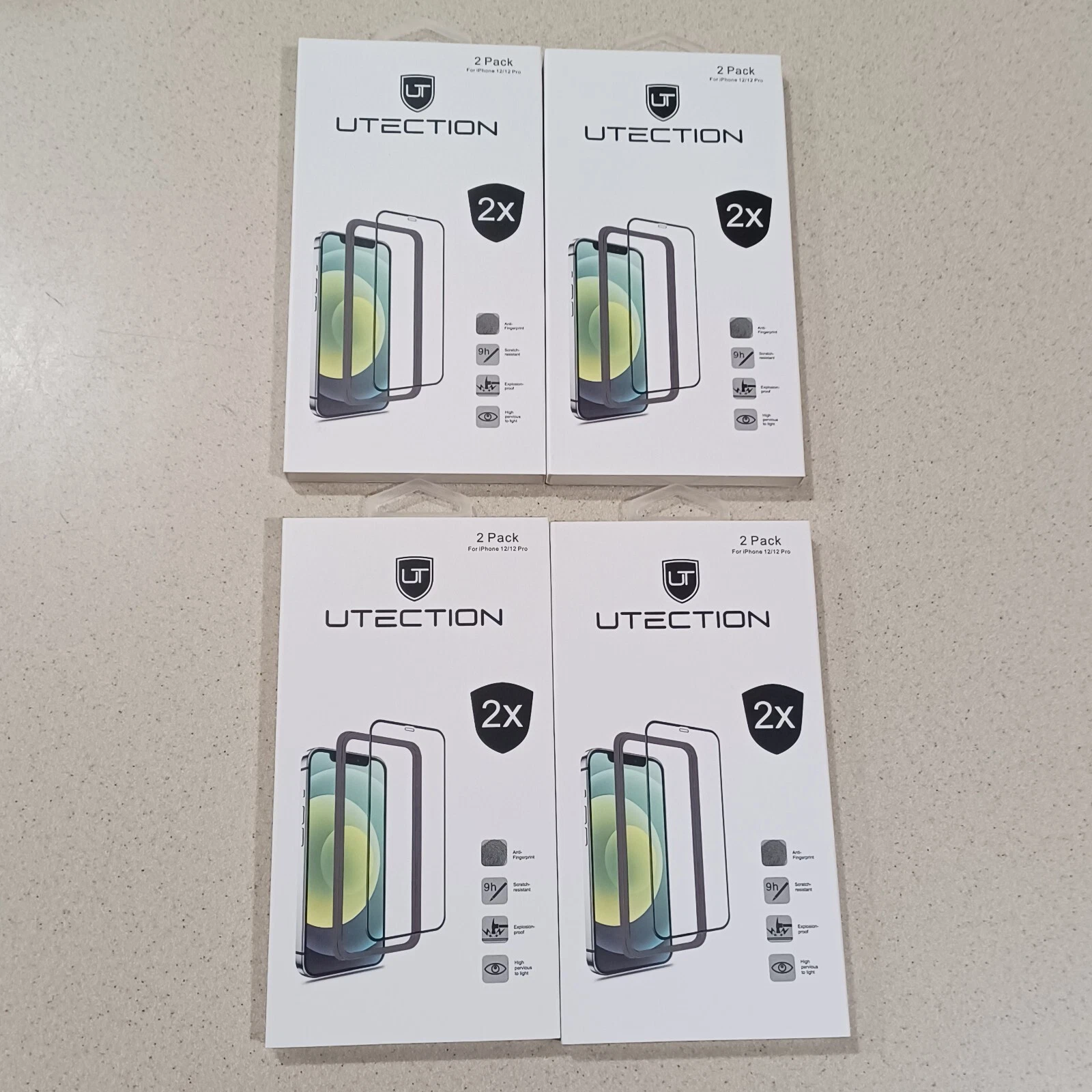 iPhone 12 & 12 Pro Screen Glass Protector 2X UT. Utection, Lot of 4 kits. New