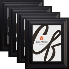 Contemporary Upscale, 2" Black Picture Frames, Common Sizes, 4x5-24x36, 4-Pack