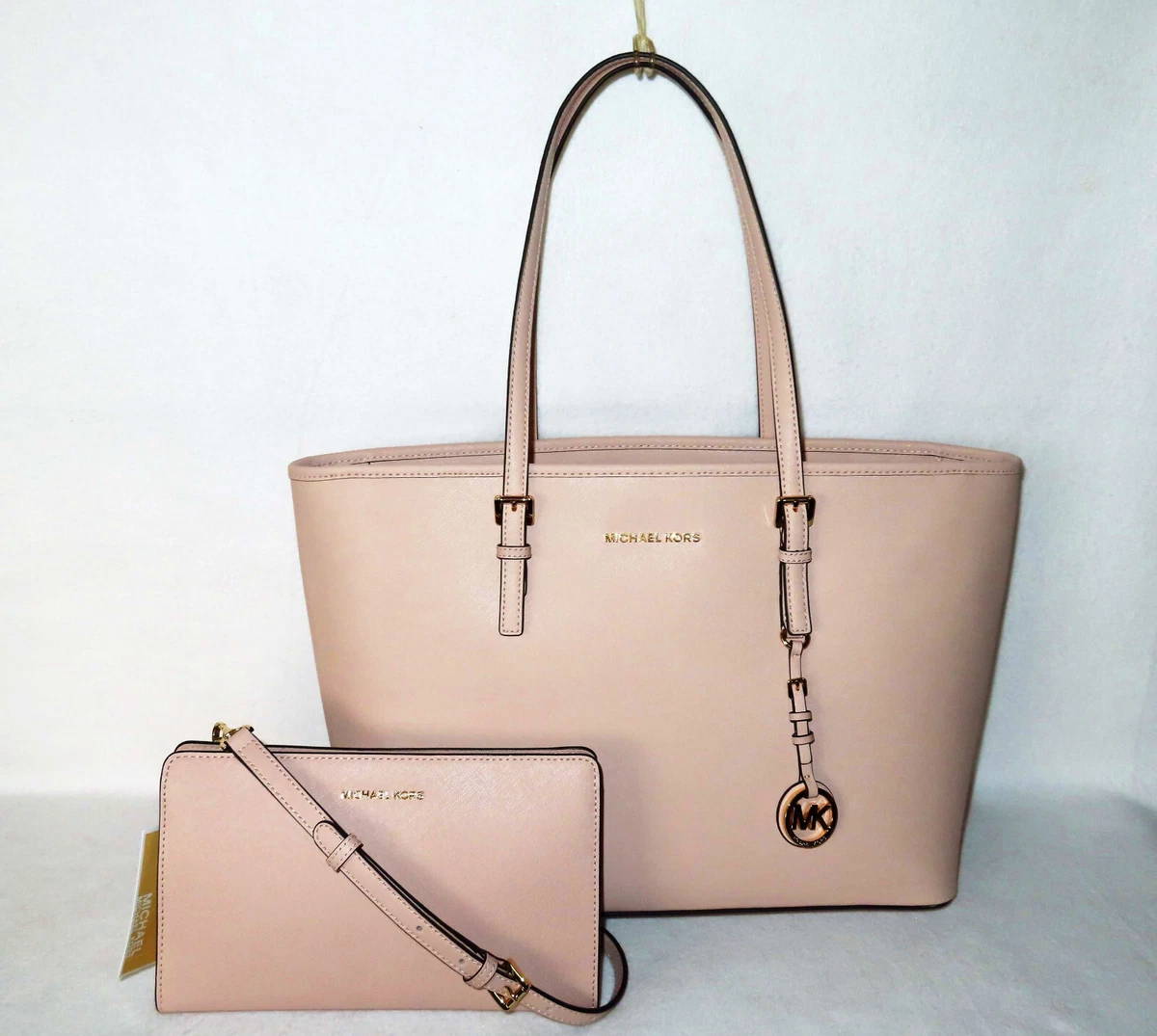 MICHAEL KORS Soft PINK JET SET TRAVEL SAFFIANO MULTI FUNCTION Med TOTE XBODY