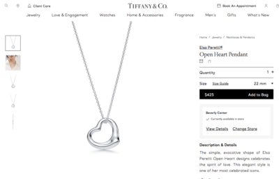 Tiffany & Co. Elsa Peretti 22mm Open Heart Pendant Necklace 16
