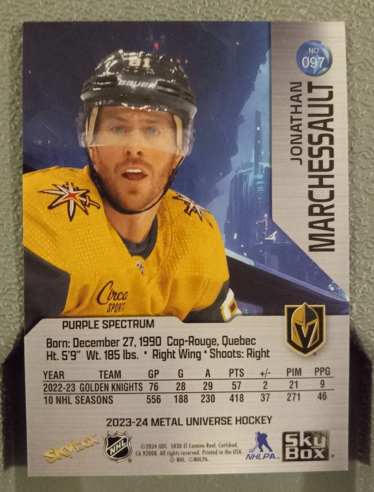 Jonathan Marchessault 2023-24 NHL Metal Universe Purple Spectrum 094/199 #097 - Image 2 of 2