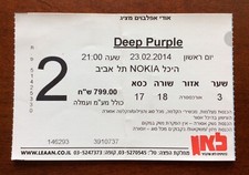 DEEP PURPLE Feb. 23, 2014 Tel Aviv, Israel - Concert ticket GILLAN GLOVER PAICE