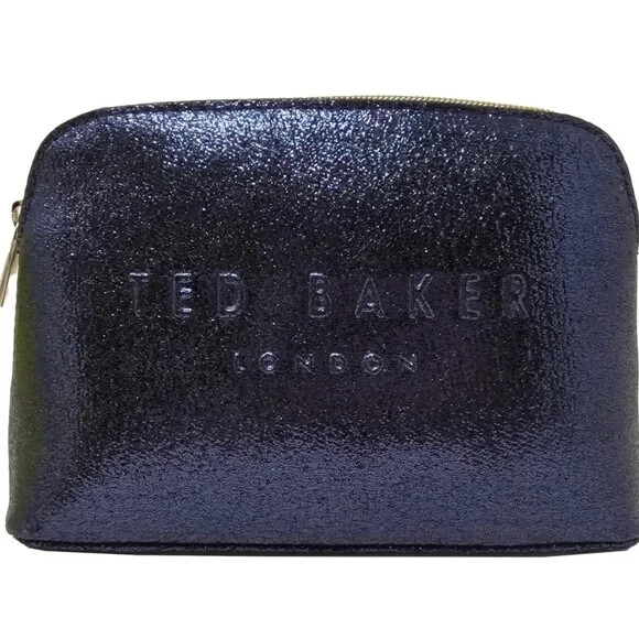 TED BAKER Ailieen Patent Saffiano Makeup Cosmetic Bag Case Navy