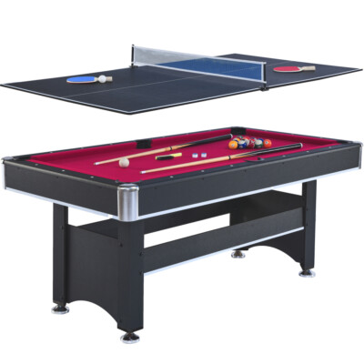 3 in 1 6FT Pool Table with Table Tennis Top Black with Felt