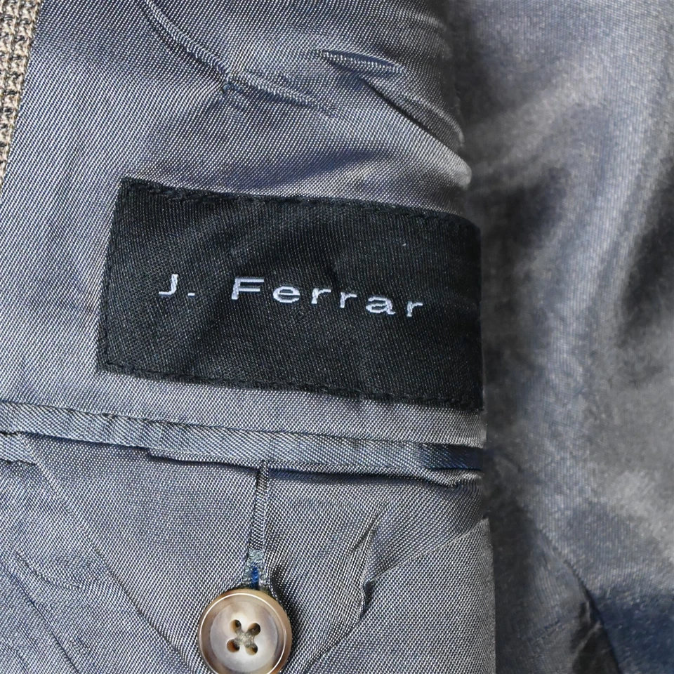 J Ferrar 44L Brown Check 100% Wool Mens Sport Coat Suit Jacket Blazer - Image 4 of 4