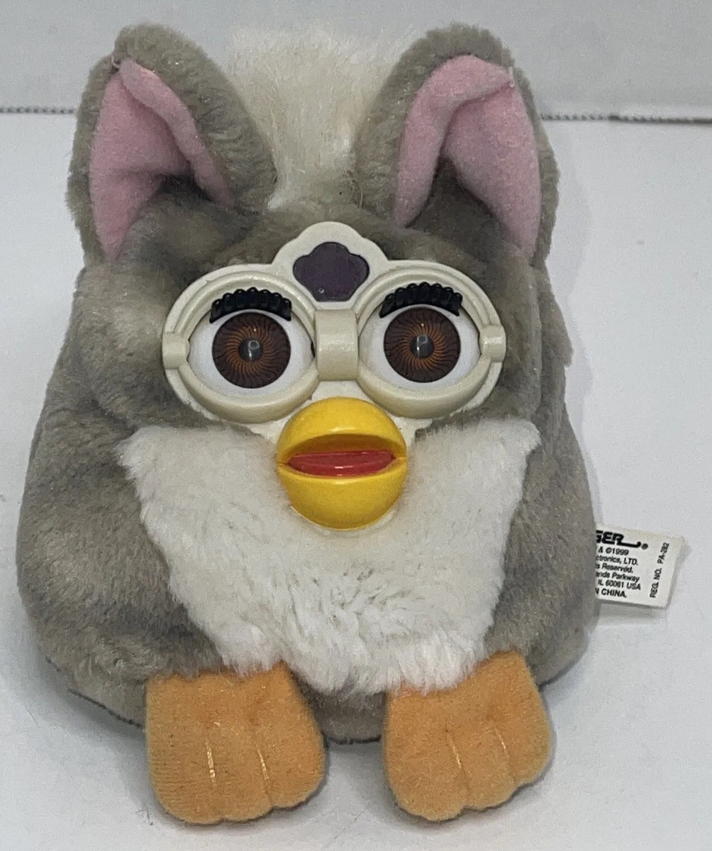 Vintage 1999 Furby Buddies Gray Brown Tan Plush Bean Bag Tiger LTD