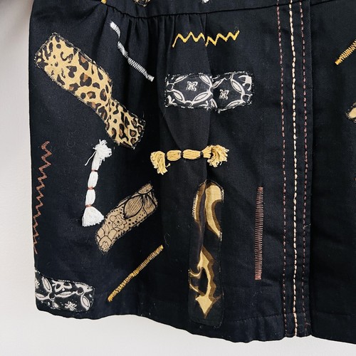 Choices Vintage Petite Black Leopard Cat Patchwork Lined Big Button Jacket Med - Picture 4 of 10