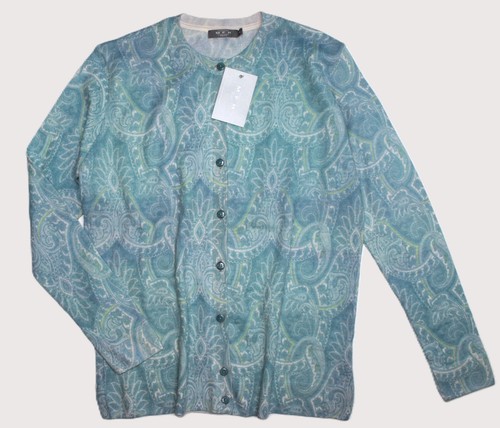MFH Knits Peru Alpaca Blend Cardigan Sweater in Multi Blue Size MEDIUM