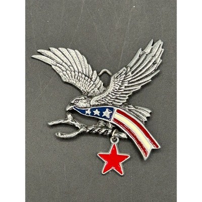 Gloria Duchin 1997 Pewter American Flag Eagle Ornament USA Made Red Star 2.5''