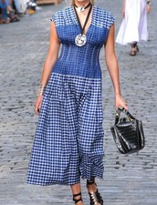 Tory Burch Claire McCardell Silk Shantung Midi Dress Blue Picnic Plaid Check 10