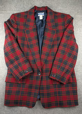 Vintage Pendleton Women's Wool Blazer Jacket Size 14 Red Plaid Tartan Dark