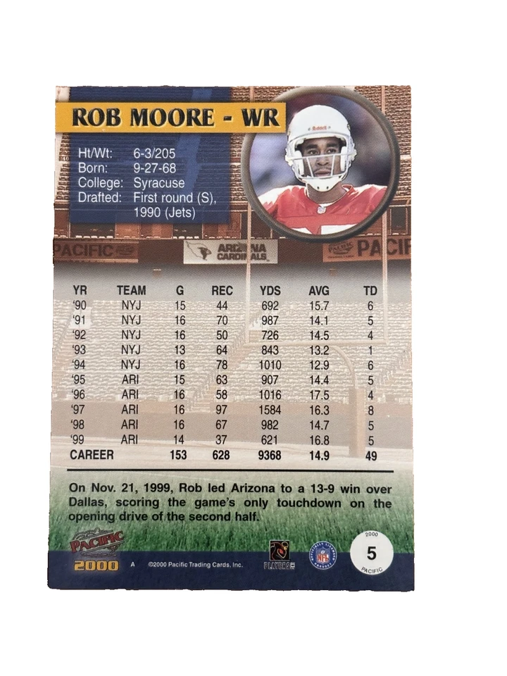 Excellent: Vintage 2000 Pacific Rob Moore Arizona Cardinals Trading Card - Image 2 of 2
