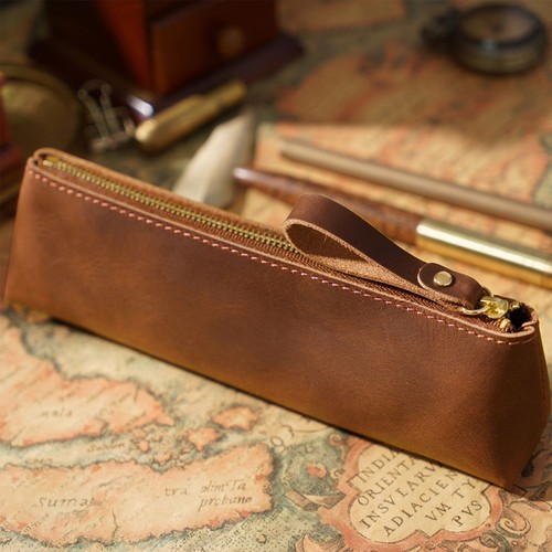 2x Astuccio Portamatite in Pelle con Zip Grande Capacità - Ideale per Scuola/Università/Università - Foto 5 di 11