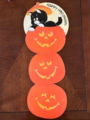 Vintage American Greetings Halloween Die Cut Decoration Pumpkin Cat Fold Out 3