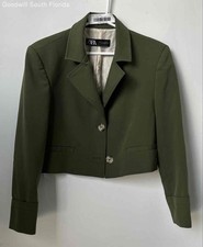 Zara Womens Green Notch Lapel Cropped Two-Button Blazer Jacket Size Small