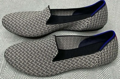 Rothys Herringbone Flats Slip On Loafer Womens 11.5 Rounded Toe Black White Work