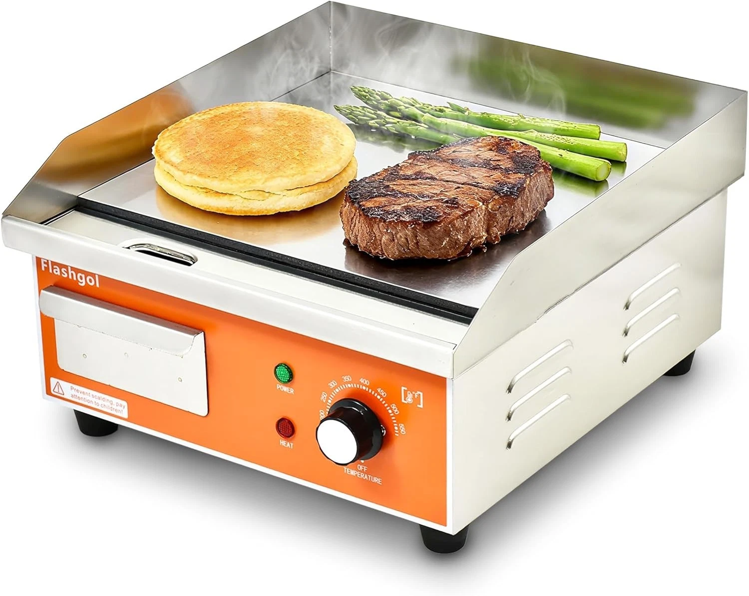 15.3" Electric Griddle Nonstick Stainless Steel Adjustable Temperature NEW