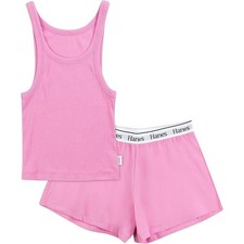Hanes Women's L Originals Comfywear Rib Crop Tank  Sleep Shorts Set K31-20