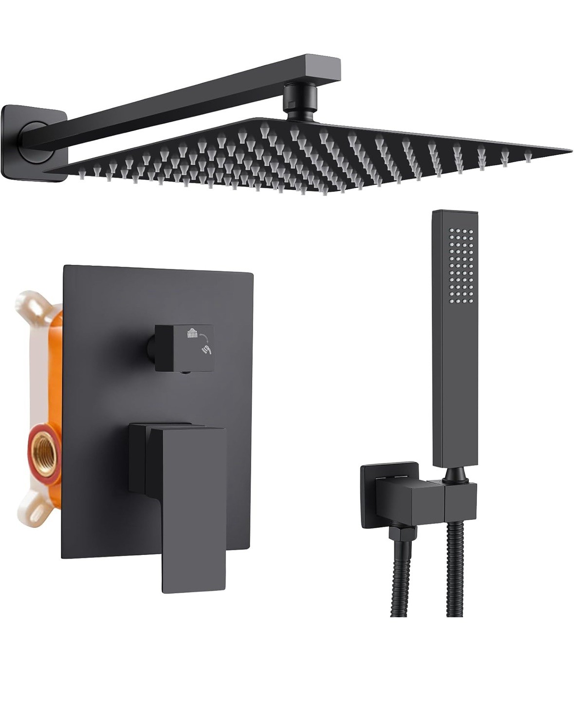 Black Matt Round Concealed Thermostatic Mixer Valve Hand Held Shower Set
