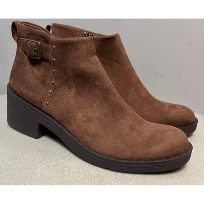 Bzees Olivia Brown Ankle Boots Womens Block Heel Buckle