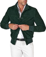 Stylish Green Suede Bomber Jacket For Men Rea...