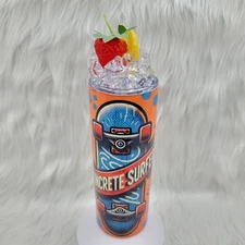 Skateboarding skinny tumbler drinking cup 20 Oz. with ice topper NEW.