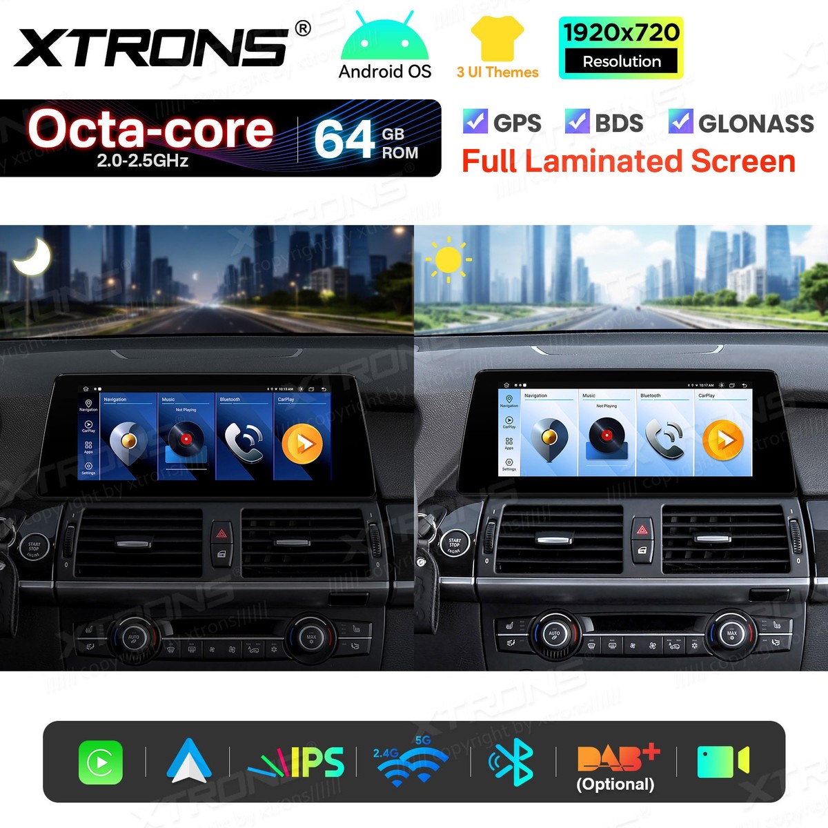 12,3" IPS 8-Cœurs 8Go+128Go Android 13 DAB+ Autoradio Navi Pour BMW X5 E70 X6 E71 Cic Apple Carplay Android Auto Wifi Bluetooth 50 Dsp Tpms Es4670il