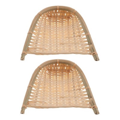  2pcs Round Open Woven Drying Bamboo Basket - U Shape Sieve Fruit And Vegetable