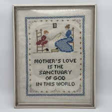 Cross Stitch Needle Point Vintage 1939 Mothers Love Framed Wall Art 15x12  