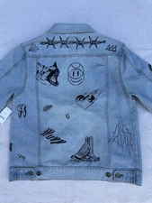 Denim Jean Graffiti Tattoo Art Jacket Brooklyn Cloth Street Skater Punk Rock Sk8