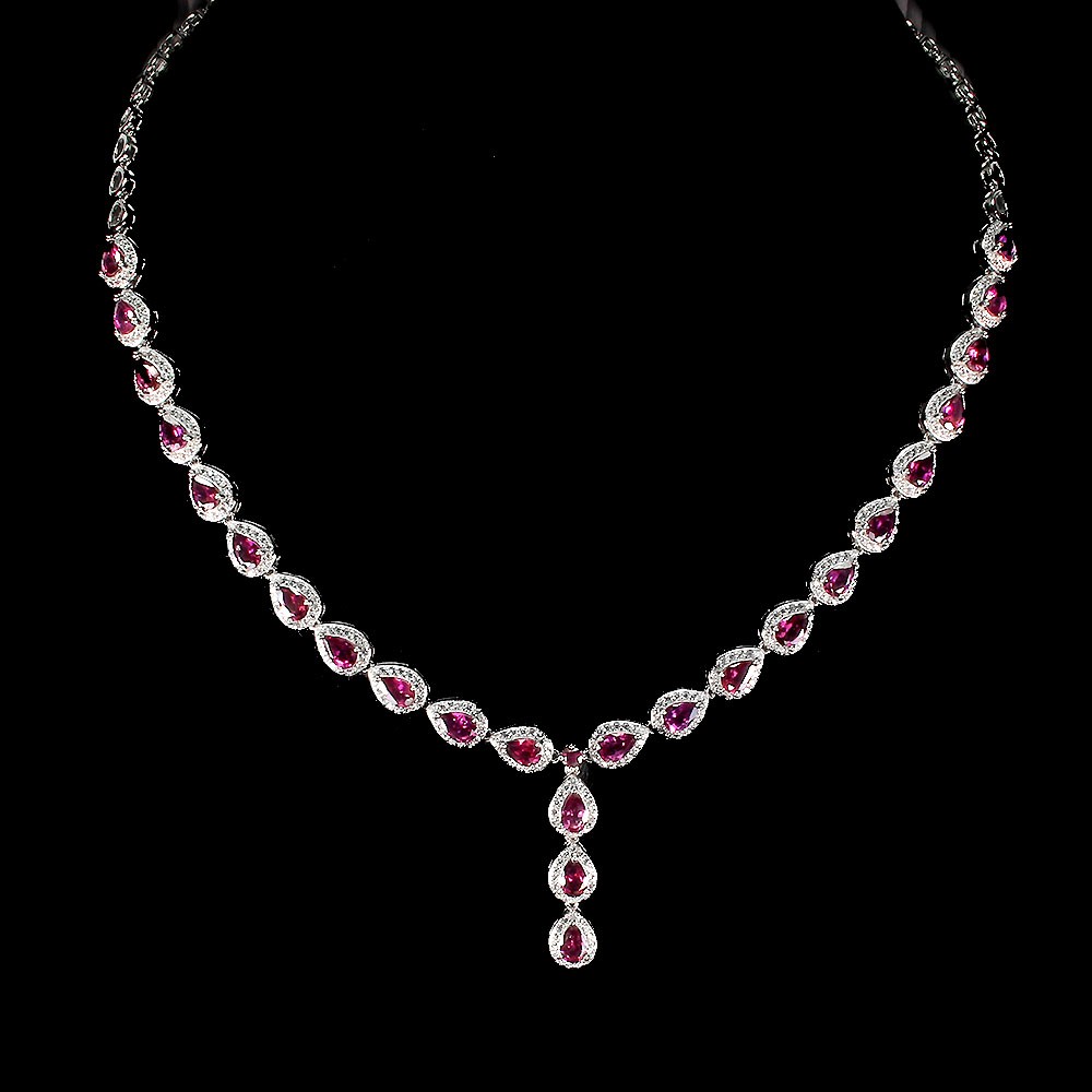 925 Sterling Silver Necklace with 6x4mm Natural Pear Rhodolite Gemstone