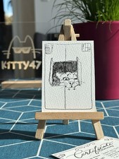 Genuine ACEO Art Card Cat Pierce Hand Drawn Ink OOAK Signed by K1TTY47