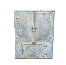 Antique Metal Ice Box 3 Door Vintage Industrial Zinc Farmhouse Storage Cabinet