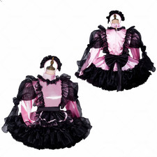 Girl Maid Sissy Lockable Pink Satin Dress Unisex cosplay costumes Tailor-made