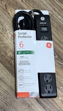 GE 6-Outlet Surge Protector 6ft Extension Cord Power Strip 800Joules Flat