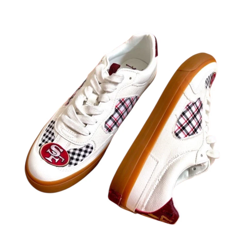 San Francisco 49ers White Sneakers With Plaid TRIM- Unique And 1of 1. Women’s  9 - Image 4 of 4