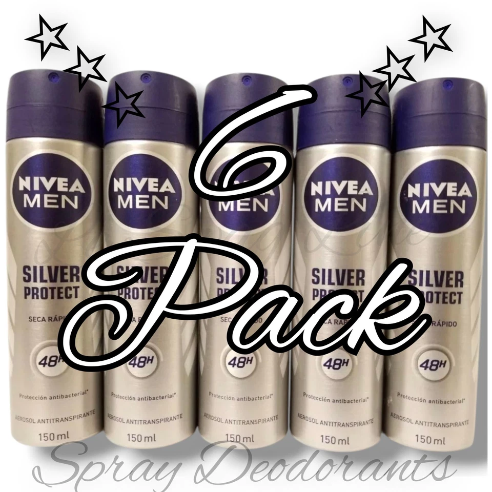 PACK DE 6 DESODORANTES SPRAY HOMBRE NIVEA 150ml-91g 48h PLATA PROTEGER SECA RÁPIDO Foto 2 de 4